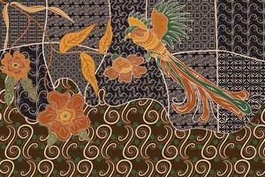 batik disegnato a mano asiatico tradizionale. uccelli e motivi floreali. batik creativo tradizionale per tessuto e tessuto a motivi vettore