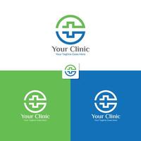 Salute clinica logo design con più icona. elegante minimalista logo vettore