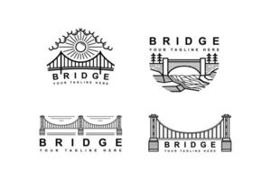 ponte logo con sole e ponte. linea arte stile logo design nel impostato vettore