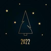sagoma dorata di un albero di natale con stelle su sfondo blu scuro. buon natale e felice anno nuovo 2022. illustrazione vettoriale. vettore