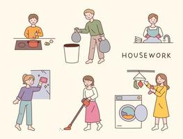 persone che fanno i lavori domestici. vettore