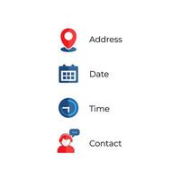 indirizzo, data, ora icone di contatto illustrazione vettoriale