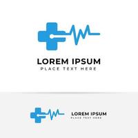 combinazione di design del logo dell'icona di vettore della linea di impulso con il segno più ospedale. disegno dell'icona del vettore sanitario