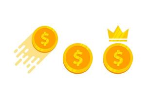 soldi moneta logo disegno vettoriale. moneta dei soldi con le illustrazioni dell'icona della corona. vettore