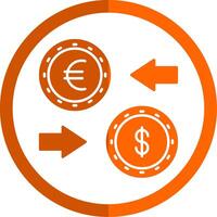moneta scambio glifo arancia cerchio icona vettore