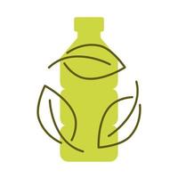 plastica biodegradabile, segno. icona della bottiglia di plastica con foglie verdi. si rivolge al concetto di pianta. produzione di materiale compostabile ecologico. zero rifiuti, concetto di protezione della natura vettore