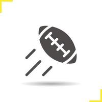 icona della sfera di football americano. simbolo della siluetta dell'ombra di goccia. pallone da rugby volante. spazio negativo. illustrazione vettoriale isolato