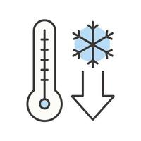 icona del colore in calo della temperatura. termometro con fiocco di neve. freddo inverno. illustrazione vettoriale isolato