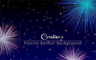 banner festivo creativo con punti luminosi e stelle o fuochi d'artificio come elementi di design per le tue opere d'arte festive, banner festival creativo per la promozione e la pubblicità delle festività natalizie. vettore
