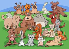 divertente cani e gatti e conigli cartone animato personaggi gruppo vettore