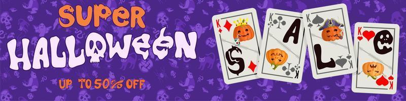 poster con stampa viola con carte da gioco per halloween vettore