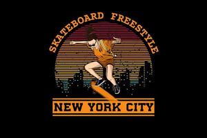 skateboard freestyle new york city design vintage retrò vettore