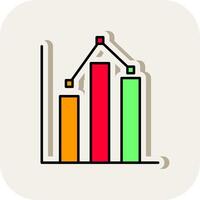 statistica linea pieno bianca ombra icona vettore