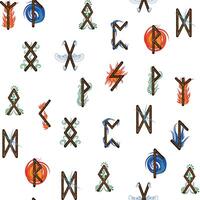 mano disegnato runico lettere senza soluzione di continuità modello con elementare simboli. Magia segni e simboli di scandinavo cultura vettore