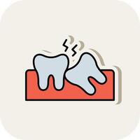 saggezza dente linea pieno bianca ombra icona vettore