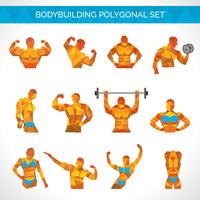 Set di icone poligonali Bodybuilding vettore