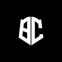 bc monogramma lettera logo nastro con stile scudo isolato su sfondo nero vettore