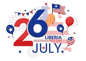 contento Liberia indipendenza giorno illustrazione su luglio 26 con agitando bandiera e nastro nel nazionale vacanza piatto cartone animato sfondo design vettore