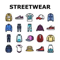 abbigliamento di strada stoffa moda urbano icone impostato vettore