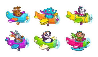 cartone animato bambino animale pilota personaggi su aerei vettore