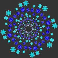 astratto floreale modello nel il modulo di blu fiori disposte nel un' cerchio su un' nero sfondo vettore