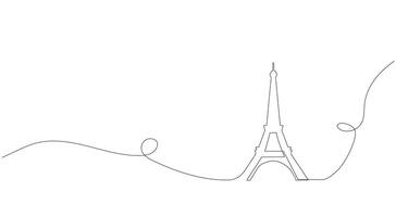 il eiffel Torre nel Parigi. uno continuo linea. mano disegno. francese punti di riferimento e città architettura nel un' semplice lineare stile. voi può modificare il colpi. vettore