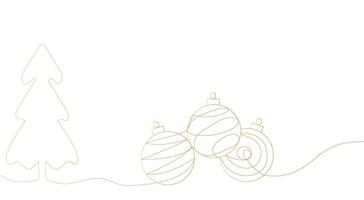 nuovo anni Natale sfondo con Natale palle nel un' minimalista stile di uno linea, d'oro colore. mano disegno. per stampa, saluti, arredamento, festivo umore vettore