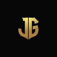 jg logo monogramma con colori dorati e modello di design a forma di scudo vettore