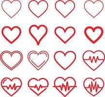 rosso cuore linea icona impostare. impostato di amore simboli per San Valentino giorno. simbolo cardiogramma cuore logo nel lineare stile. vettore