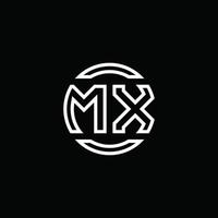 monogramma logo mx con modello di design arrotondato cerchio spazio negativo vettore
