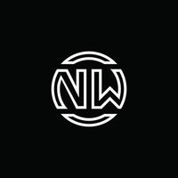 nw logo monogramma con modello di design arrotondato cerchio spazio negativo vettore