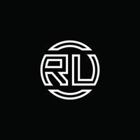monogramma logo ru con modello di design arrotondato cerchio spazio negativo vettore
