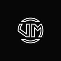 monogramma logo vm con modello di design arrotondato cerchio spazio negativo vettore