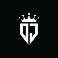 dj logo monogramma stile emblema con modello di design a forma di corona vettore