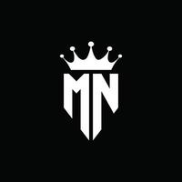 mn logo monogramma stile emblema con modello di design a forma di corona vettore