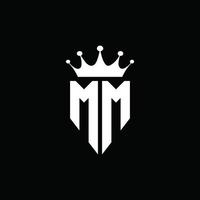 mm logo monogramma stile emblema con modello di design a forma di corona vettore