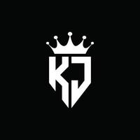 kj logo monogramma stile emblema con modello di design a forma di corona vettore