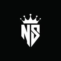 ns logo monogramma stile emblema con modello di design a forma di corona vettore