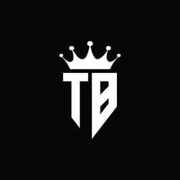 tb logo monogramma stile emblema con modello di design a forma di corona vettore