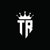 tr logo monogramma stile emblema con modello di design a forma di corona vettore