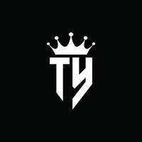 ty logo monogramma stile emblema con modello di design a forma di corona vettore