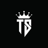 ts logo monogramma stile emblema con modello di design a forma di corona vettore