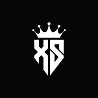 xs logo monogramma stile emblema con modello di design a forma di corona vettore