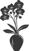 ai generato silhouette orchidea fiore nel il vaso nero colore solo vettore