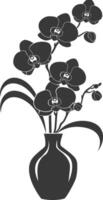 ai generato silhouette orchidea fiore nel il vaso nero colore solo vettore
