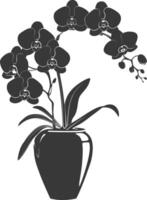 ai generato silhouette orchidea fiore nel il vaso nero colore solo vettore