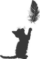 silhouette gattino animale giocando piuma nero colore solo vettore