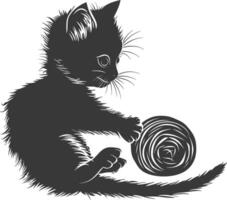 silhouette gattino animale giocando lana rotolo nero colore solo vettore