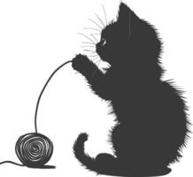 silhouette gattino animale giocando lana rotolo nero colore solo vettore