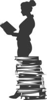 silhouette bibliotecario nel azione pieno corpo nero colore solo vettore